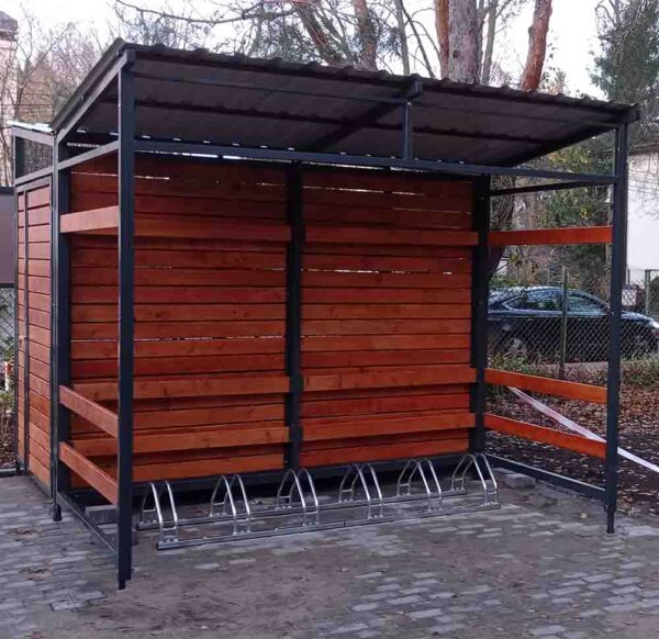 wiata rowerowa z stalowao drewniana
